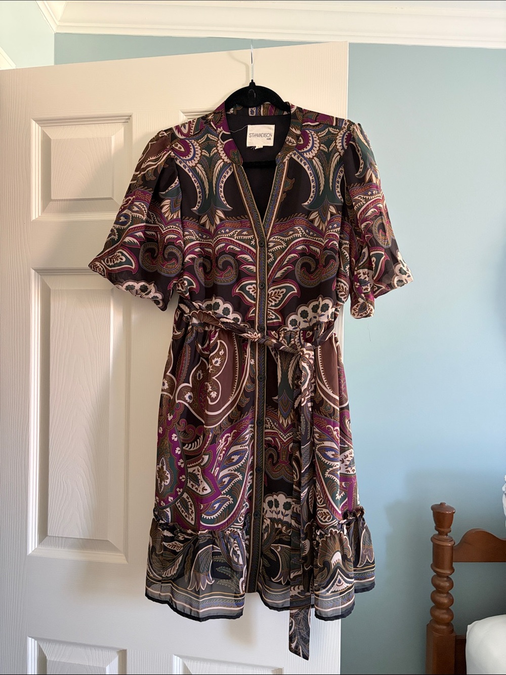5th Madison edit Paisley Tie-Waist Midi Dress